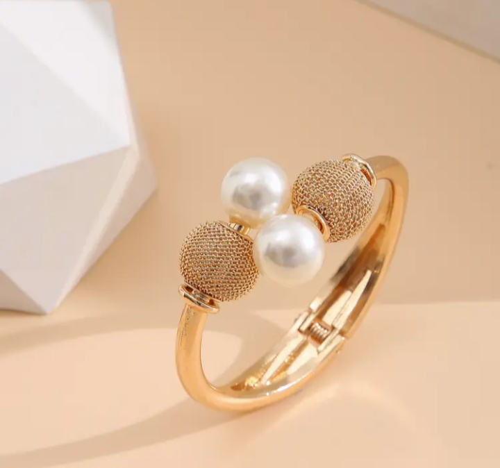 Large Pearl Open Bangle