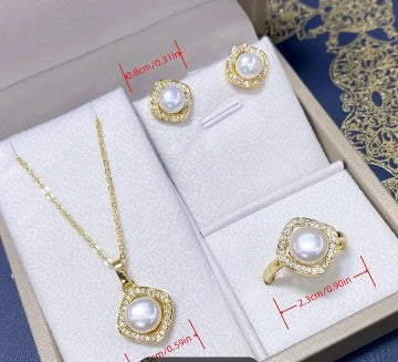 White Inlaid 4pc Jewelry Set