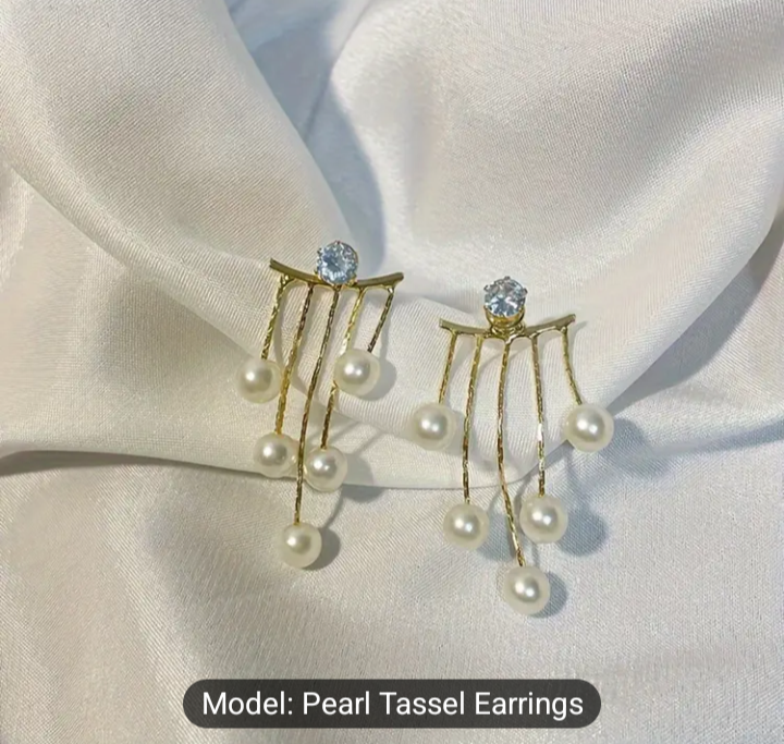 Long Pearl Tassel Earrings