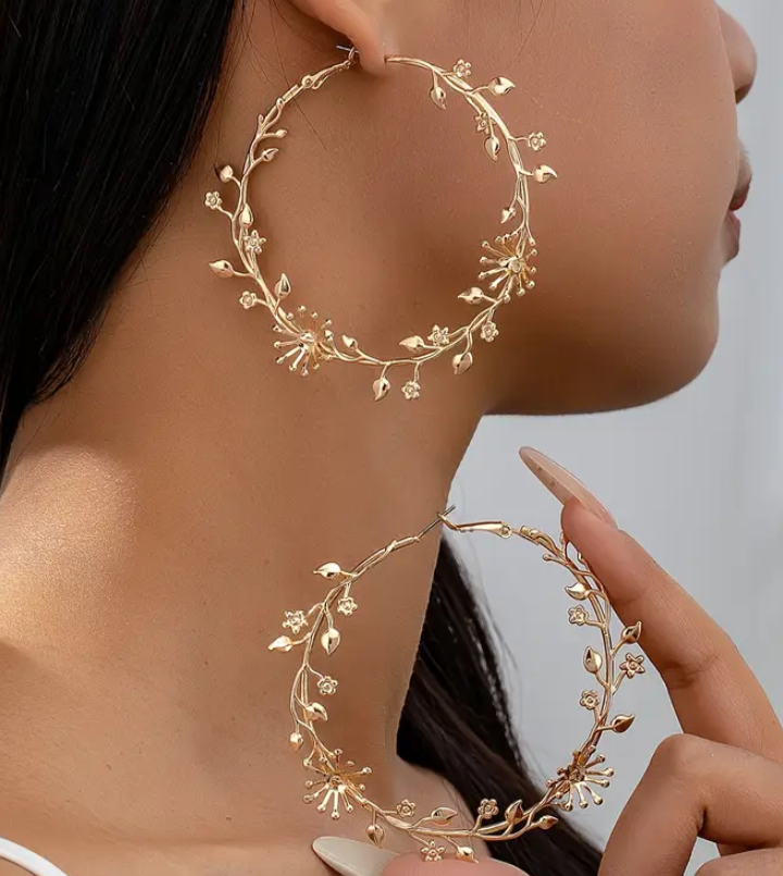 Earrings Floral Branch Leaf