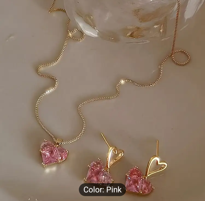 Pink Heart Zirconia Set