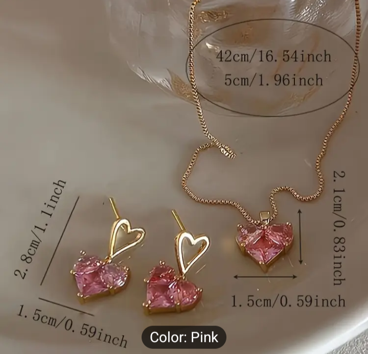 Pink Heart Zirconia Set