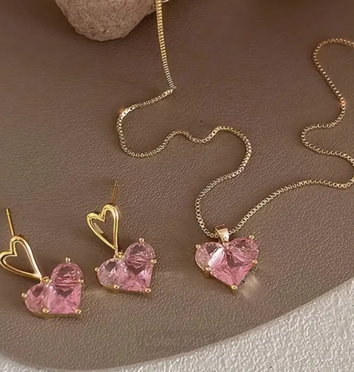 Pink Heart Zirconia Set