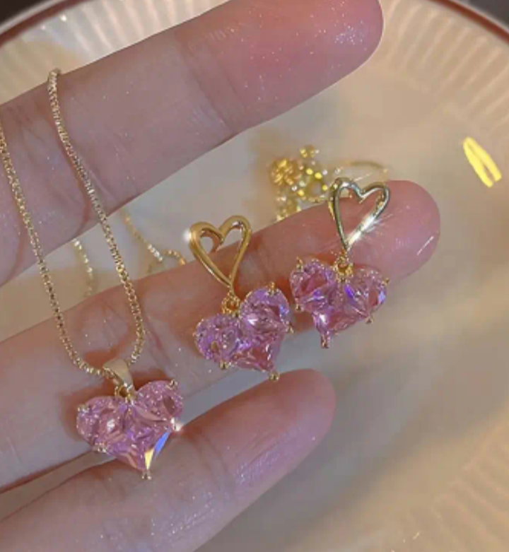Pink Heart Zirconia Set