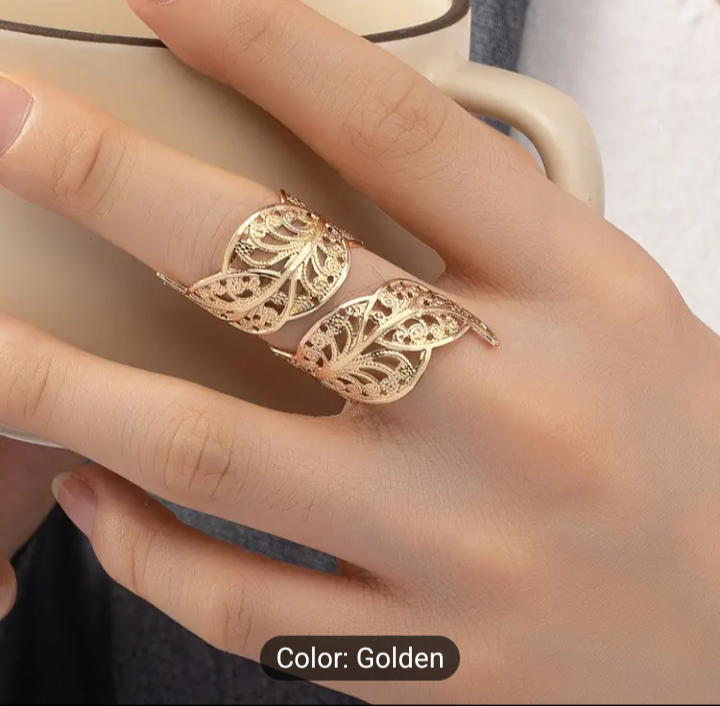 Rotating Golden Plated Ring(Hollow Leaf)