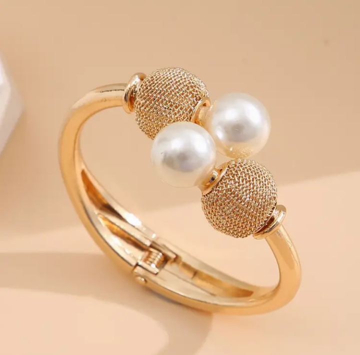 Large Pearl Open Bangle