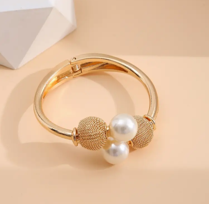 Large Pearl Open Bangle