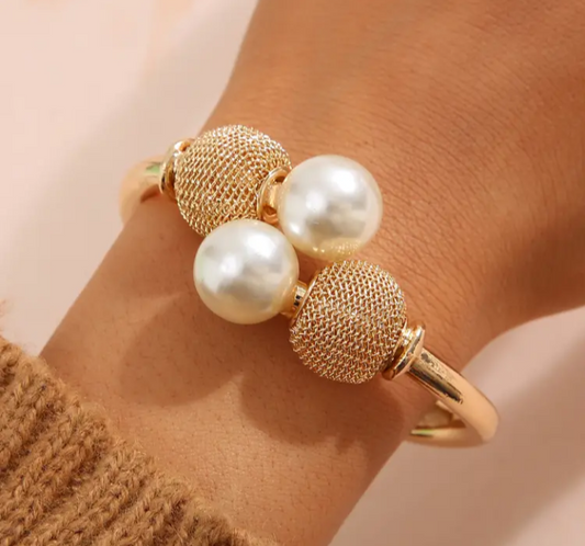 Large Pearl Open Bangle