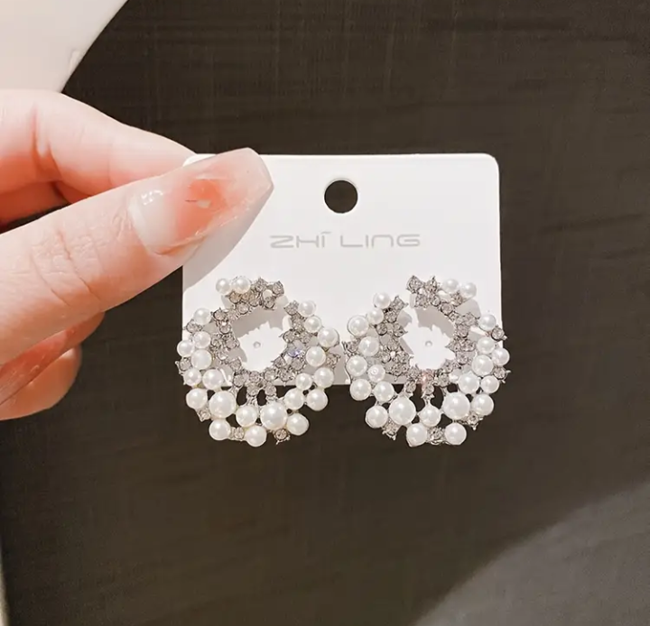 French Round Pearl Cute Earrings