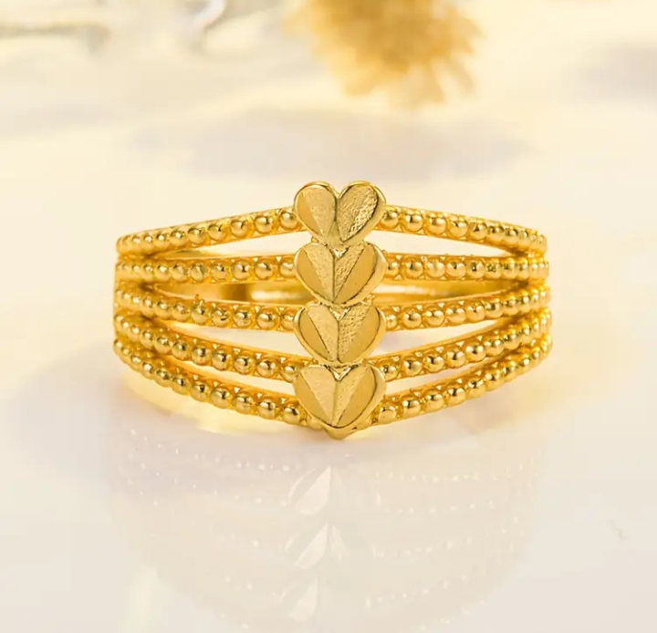 Heart  Decor Golden Tone Ring