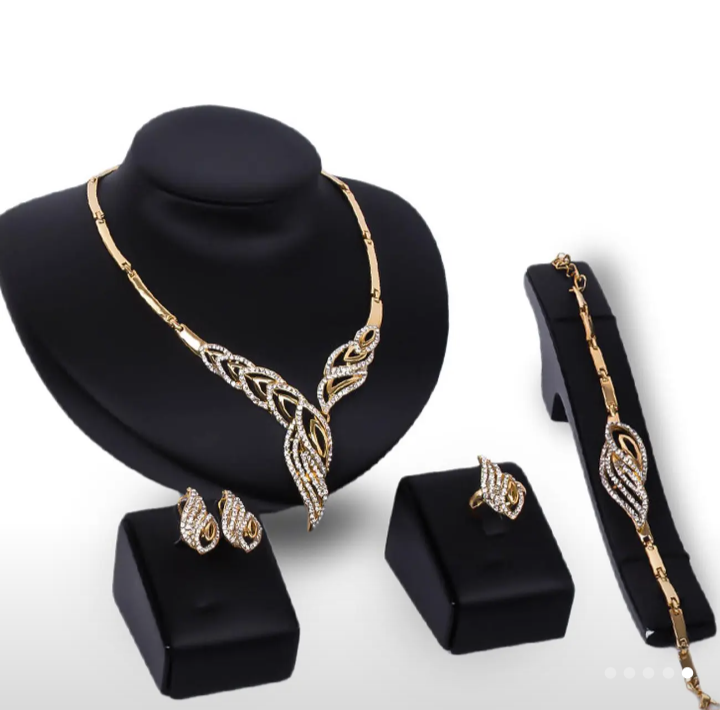 4Pcs Leaf Design 14K Gold Plated Set