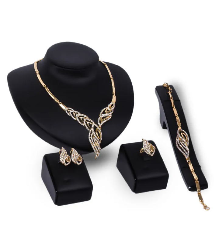 4Pcs Leaf Design 14K Gold Plated Set