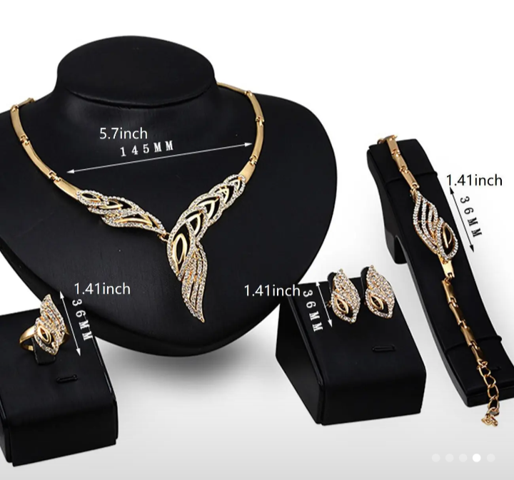 4Pcs Leaf Design 14K Gold Plated Set