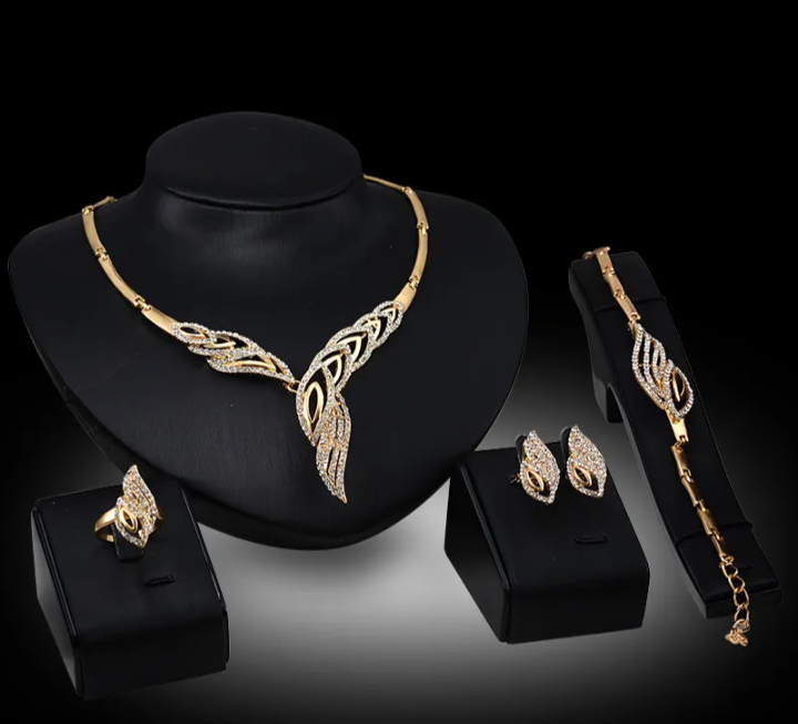 4Pcs Leaf Design 14K Gold Plated Set